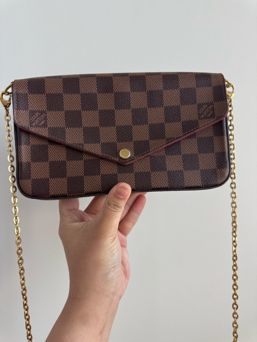 Designer-Style Brown Check Envelope Crossbody Bag with Gold Chain